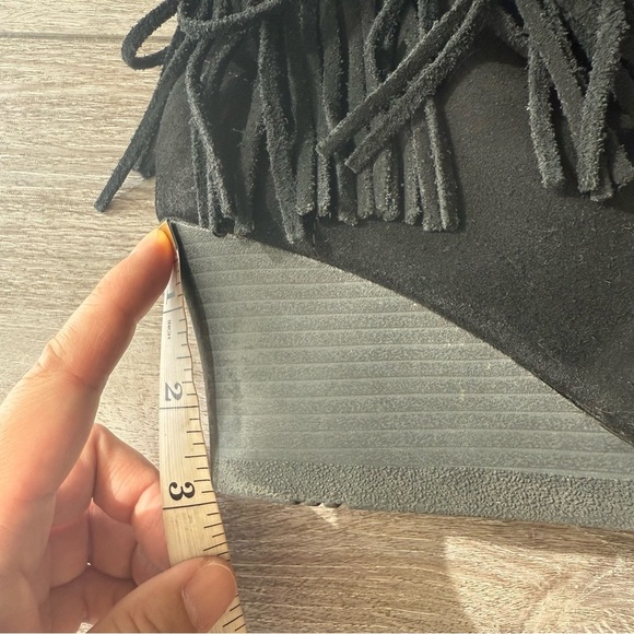 Minnetonka Black Lace-Up Fringe Wedge Booties - Picture 12 of 15